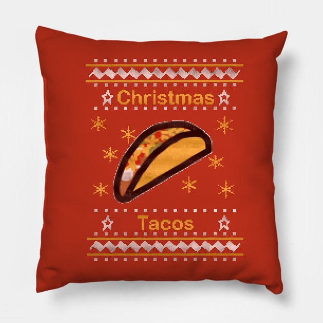 Tacos Ugly Christmas Sweaters Food Design Pillow by ellenhenryart