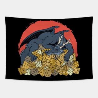 D&D Dragon Sleeping on a Hoard of Dice Tapestry