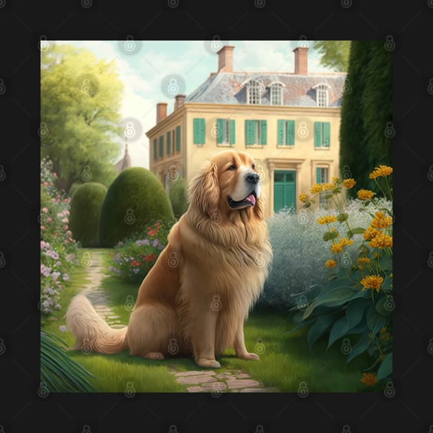 Golde Retriever in French Garden by unrealartwork