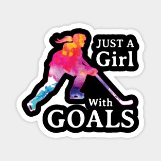 Just a Girl With Goals Hockey Watercolor Magnet