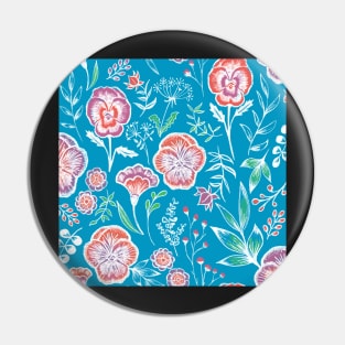 Pansy floral garden on blue Pin