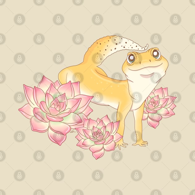 Leopard Gecko and Succulents by anacecilia