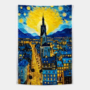 Vincent van Gogh starry night style city Tapestry