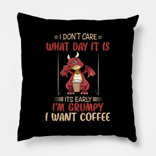 Funny Grumpy Dragon Coffee Lover Hate Morning Fantasy Animal Pillow