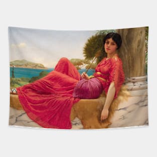 Leaning Against a Column by John William Godward Tapestry