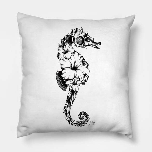 Floral Seahorse Pillow by Akbaly