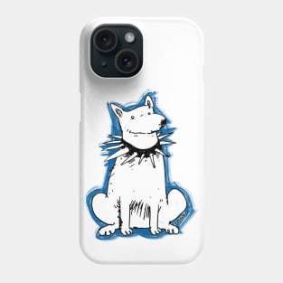 white dog with blue scrawl Phone Case