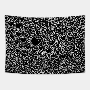 Black Doodle Hearts Tapestry