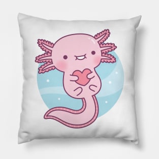 Cute Axolotl Hugging Heart Pillow