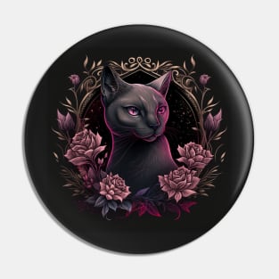 Burmese Cat With Roses Pin