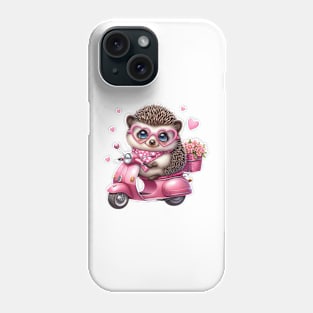 Valentine Hedgehog In Pink Scooter Phone Case