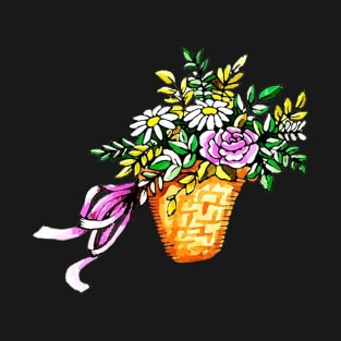 Flower Basket Colorful Drawing Artwork Gifts T-Shirt