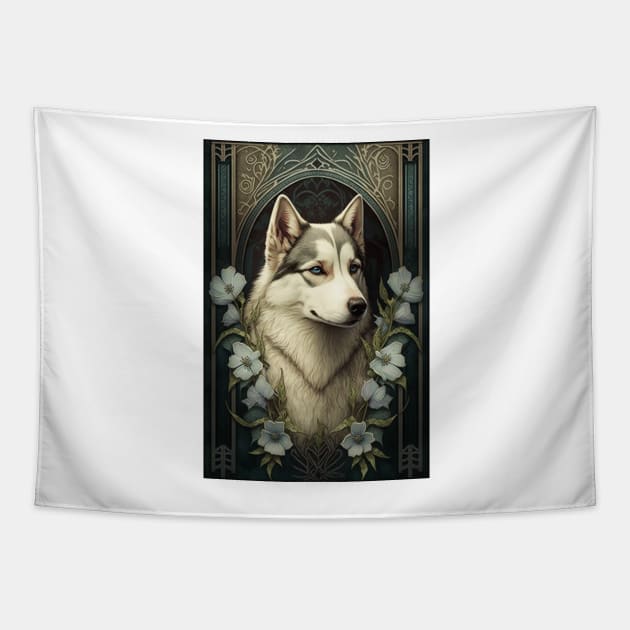 Siberian Husky - Art Nouveau Style Tapestry by ArtNouveauChic