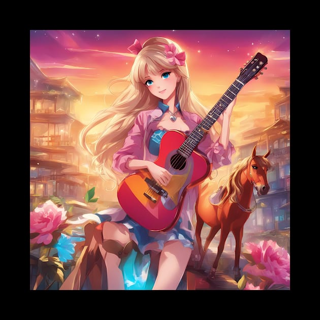 Guitar Cowboy Horse by animegirlnft