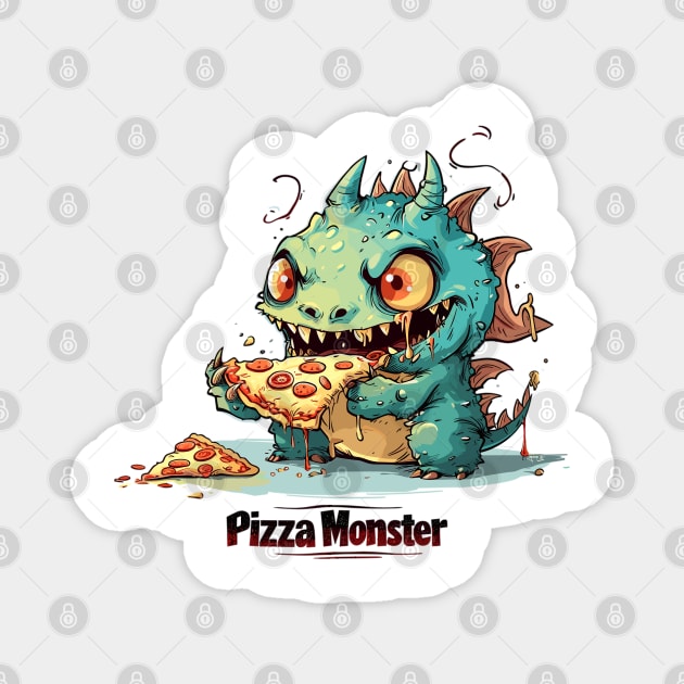 Cute Pizza Eating Monster Magnet by Obotan Mmienu