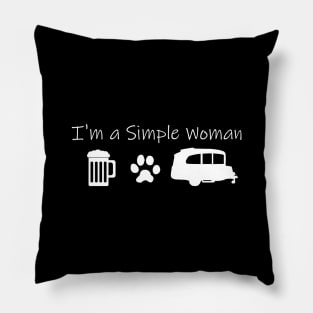 Airstream Basecamp "I'm a Simple Woman" - Beer, Cats & Basecamp T-Shirt (White Imprint) Pillow