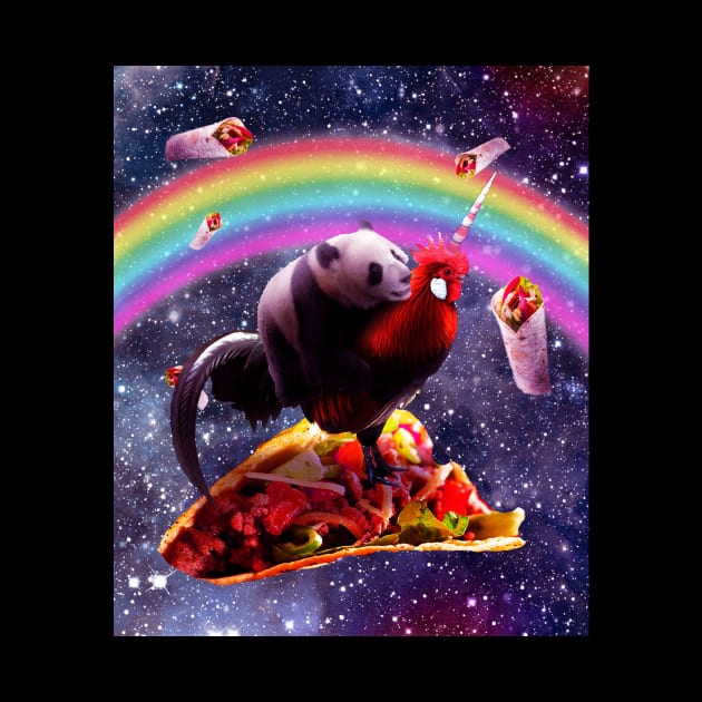 Space Panda Riding Chicken Unicorn - Taco & Burrito by Random Galaxy