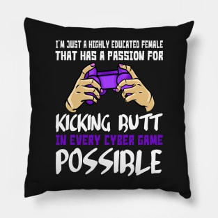 Gamer Girl Kicking Butt Cyber Games Pillow