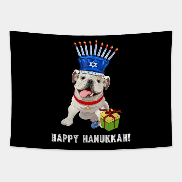 Bulldog Menorah Hat  Hanukkah Chanukah Tapestry by TeeSky