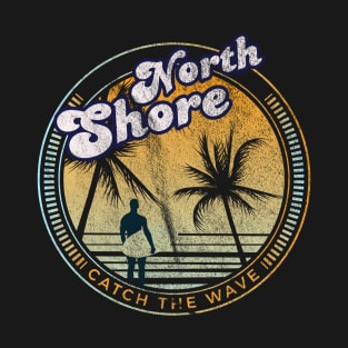 North Shore Catch the Wave Surfing Retro Sunset Beach graphic T-Shirt