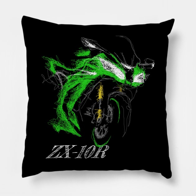 ZX10R 2020 Scribble Art Pillow by TwoLinerDesign