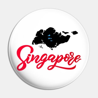 Hand lettering modern calligraphy Singapore text with map silhouette black color. Pin