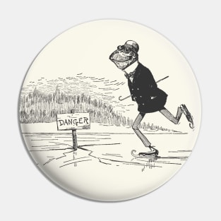 Cottagecore Frog Ice Skating, Toad Gentleman in Danger, Vintage Frogcore Fairytale Pin