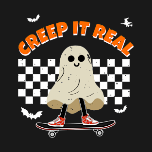 Grovy Creep It Real Ghost Halloween Vintage Retro T-Shirt