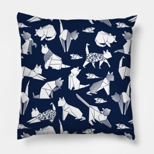 Origami kitten friends // pattern // blue navy background paper cats Pillow