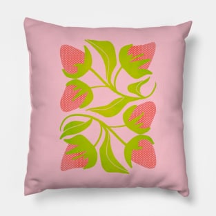 Retro Halftone Strawberry Design: Vintage Berry Bliss Pillow