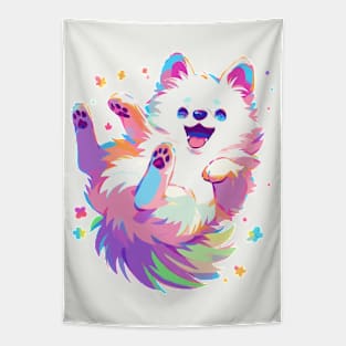 Happy fluffy pomeranian with vivid colors Tapestry