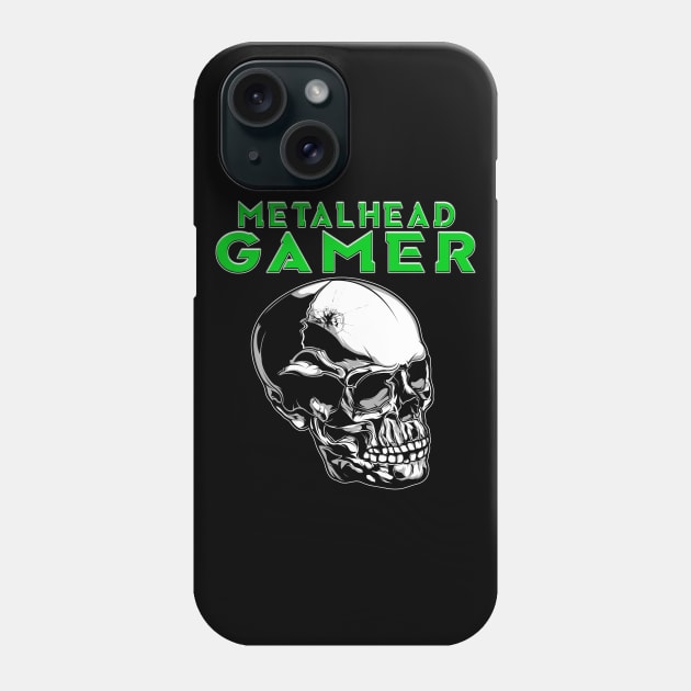 Metalhead Gamer Full Skull Green Phone Case by Shawnsonart