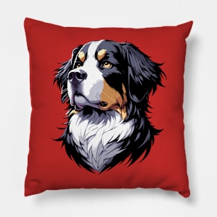 Stunning and Cool Bernese Mountain Dog Monochrome and Gold Portrait for Father's Day Pillow