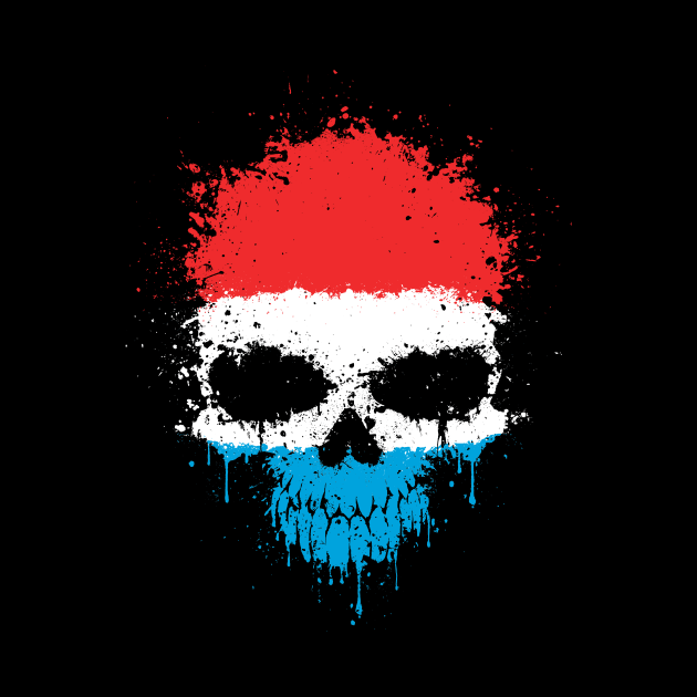 Chaotic Luxembourg Flag Splatter Skull by jeffbartels