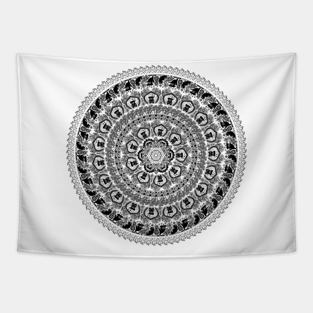 Black Pug Yoga Medallion Tapestry by huebucket