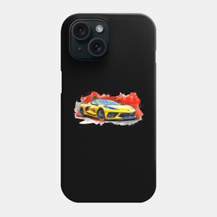 Accelerate Yellow C8 Corvette Tech Drawing Style Red Background Supercar Sportscar Racecar Muscle Car Corvette C8 Phone Case