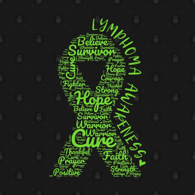 Lymphoma Awareness Lime Green Ribbon With Positive Words by Rosemarie Guieb Designs