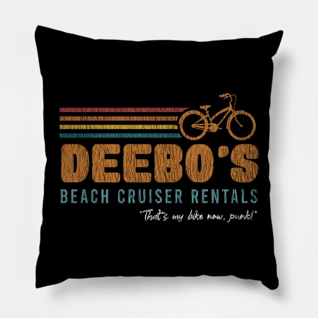 Deebo's Beach Cruiser Rentals Vintage Pillow by rajtuls