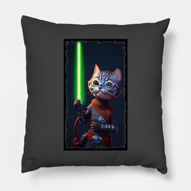 Fun Cat Print ~ AI Art ~ Fantasy Cat ~ Sci-fi Cat ~ Cats with Lightsabers Pillow by catsnlightsabres