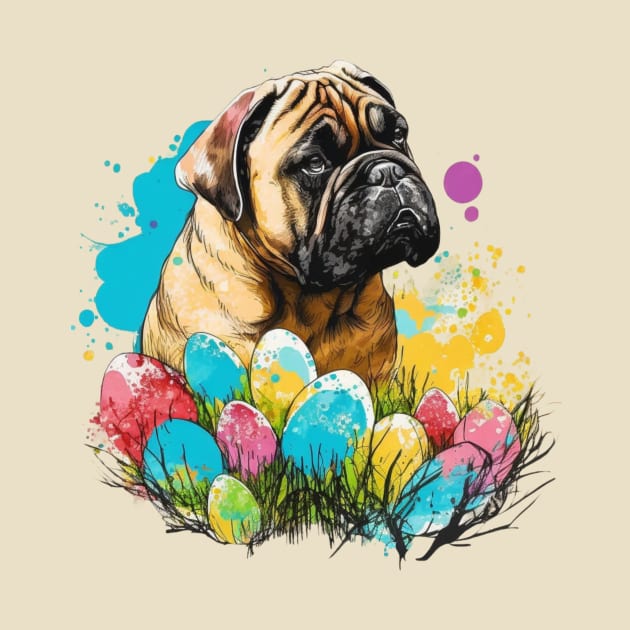 Bullmastiff Floral Easter Egg Watercolor Splatter Painting Dog Lover Pet Owner  Art by joannejgg