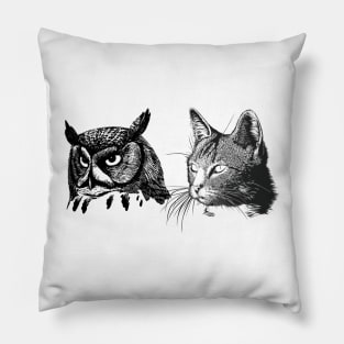 a cat and an owl Pillow