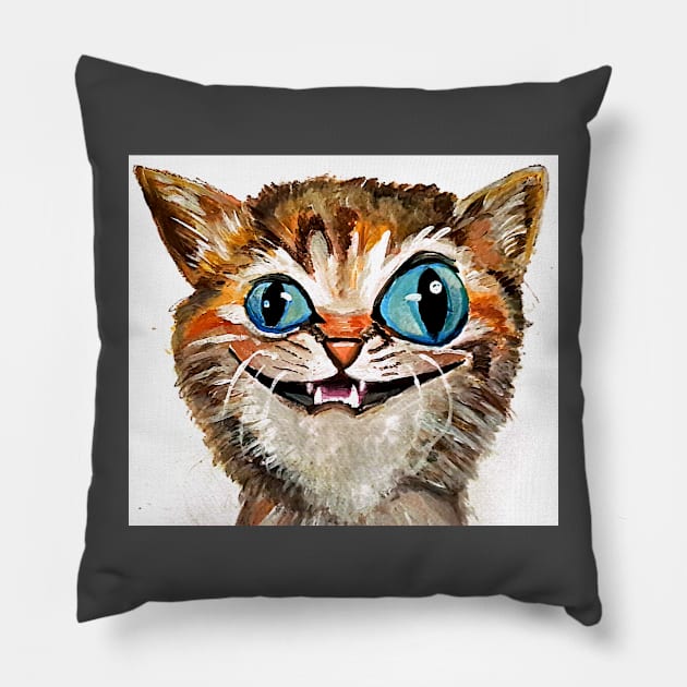 Demented crazy derpy cat acrylic Pillow by Idrawfaces