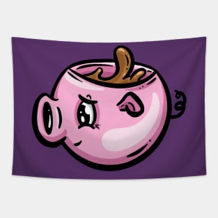 Piggy Pig Coffee Cup Cartoon Illustration Tapestry