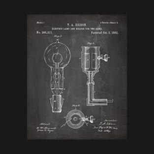 Light Bulb Patent - Edison Invention Industrial Design Art - Black Chalkboard T-Shirt