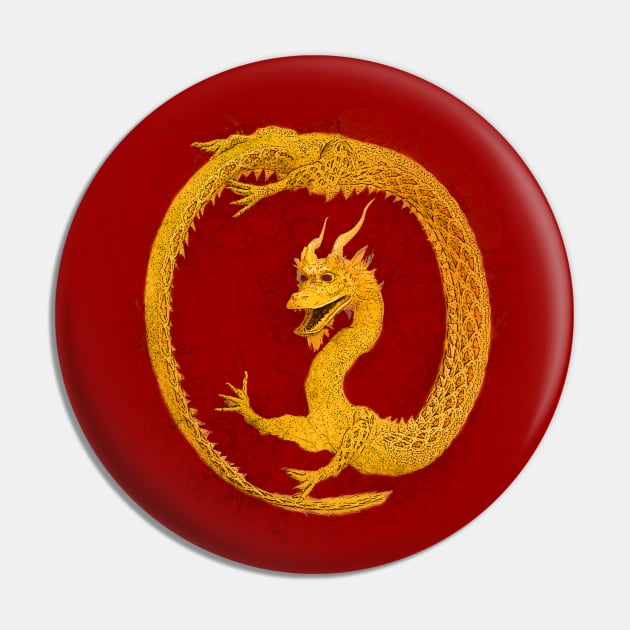 Golden Dragon Circle Pin by 2HivelysArt