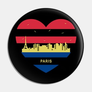 France Skyline cityscape Heart Shape Birds Flying Paris Pin