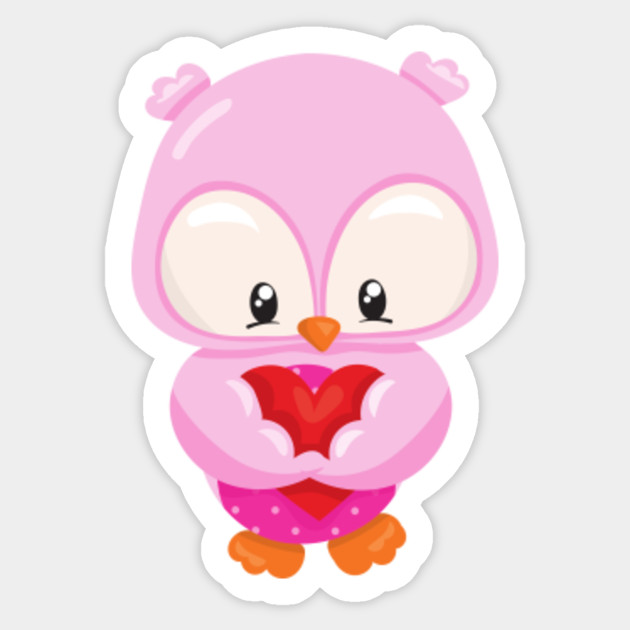 Cute Owl Holding A Heart Pink Owl Love Owl Love Owl Sticker