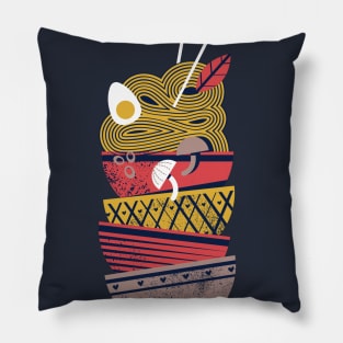 Noodles bowls connection // print // red and brown taupe bowls yellow pasta Pillow