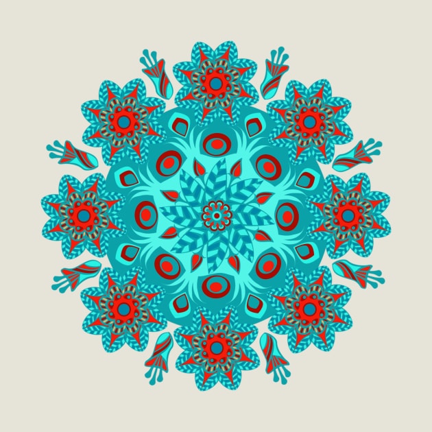 Mandala Red Aqua Teal Floral by bragova