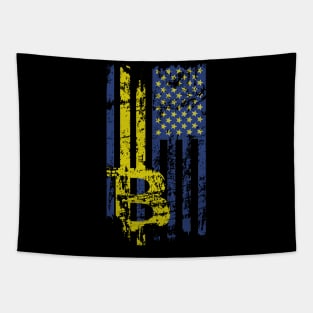 Bitcoin T-Shirt Cryptocurrency Distressed Blockchain BTC Digital American Flag Tapestry